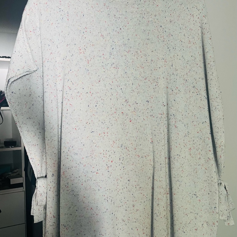 LOFT Speckled Knit Poncho with Tie Sleeves